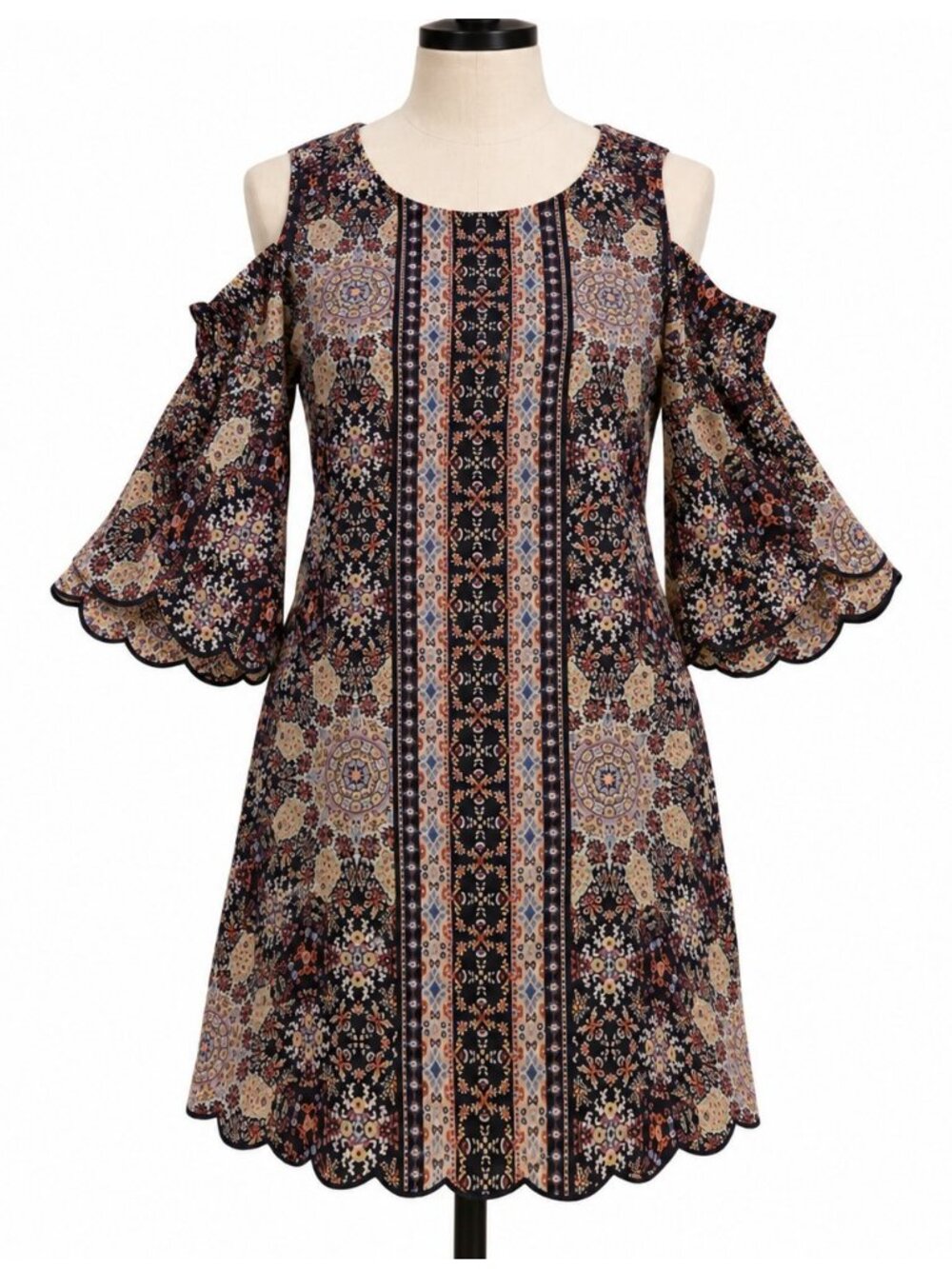 Lily Rose Size XL Cold Shoulder Short Dress Scalloped Edges